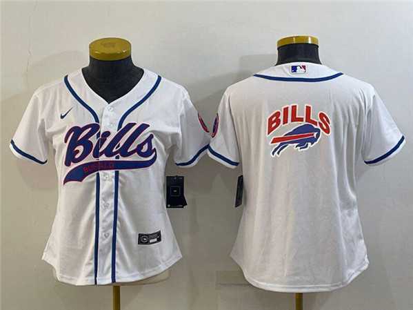 Womens Buffalo Bills White Team Big Logo With Patch Cool Base Stitched Baseball Jersey